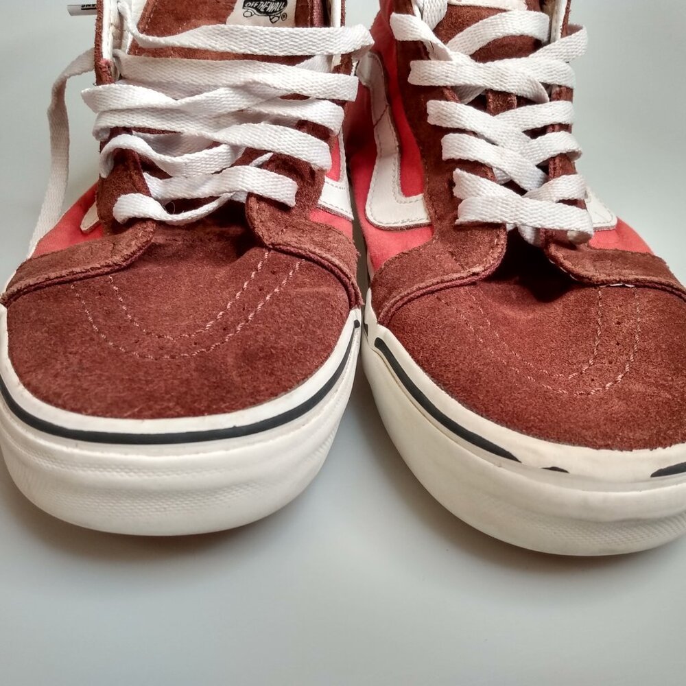 Vans Sk8-Hi Sneakers Men’s 8 Womens 9.5 Brown Orange White Suede Canvas High-Top - Picture 5 of 10